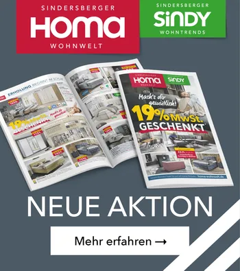Homa und Sindy Angebote, Link zum 19% Mehrwertsteuer geschenkt Prospekt